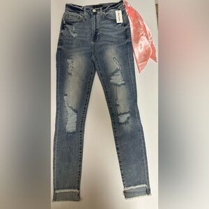 Juicy Couture Melrose Blue Medium Wash Indigo with Pink Accent Scarf Bonus NWT